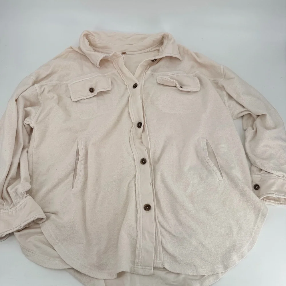 Free People Oversized Cream Button-Up Jacket - Picture 2 of 6
